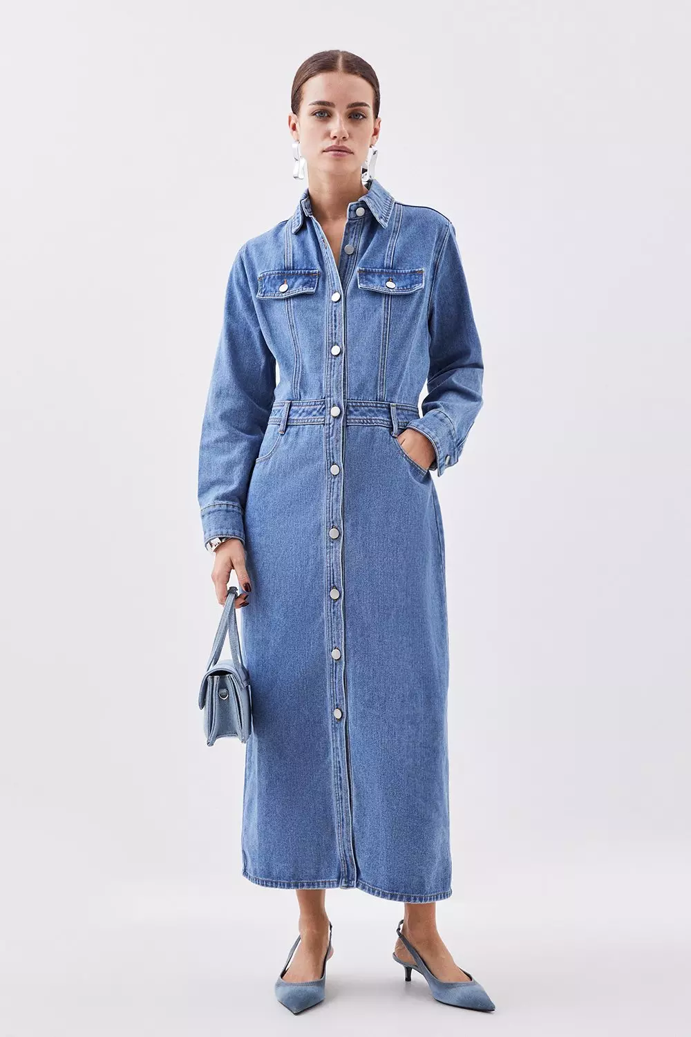 Petite denim dress best sale